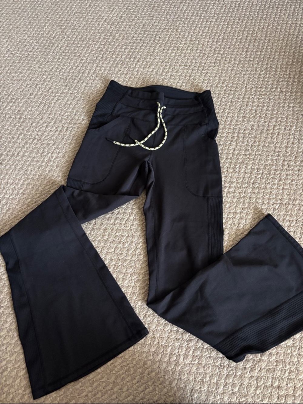 Mono B Black Stretch Drawstring Flare Pants